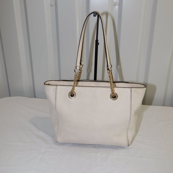 Coach Turnlock Chain Tote 27 White Leather Black Interior Gold Hardware 57107 - Picture 2 of 13